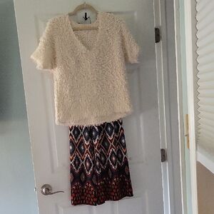 Chic Nation Patterned Wide Leg Pants - Black and Red